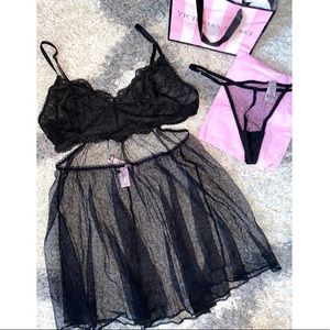 Victoria Secret Lace Cutout Babydoll Set